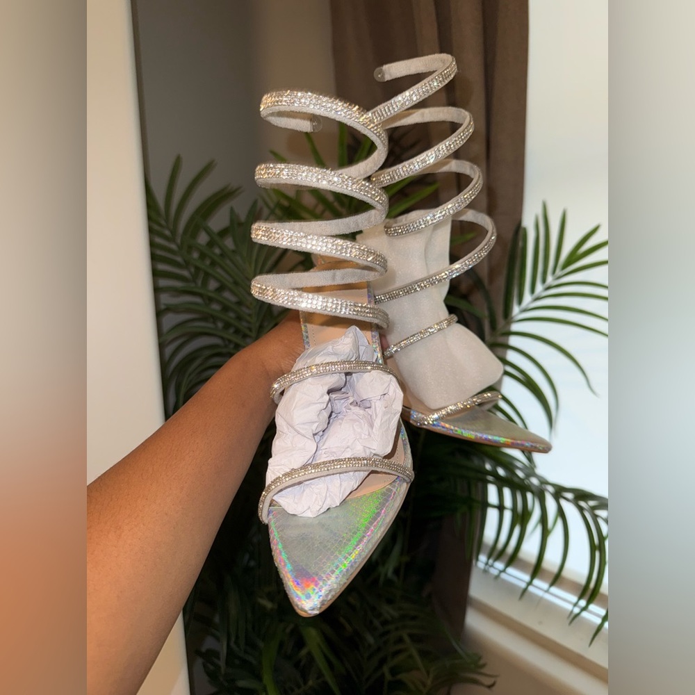 Silver Strappy Heels with Rhinestones